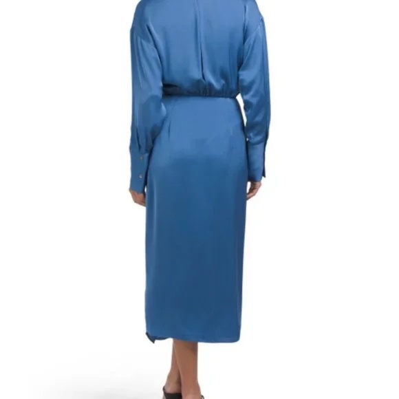 Wedding Guest Dress by Ramy Brook Aurora True Blue Satin Wrap Midi Dress Size 8 - Picture 3 of 6